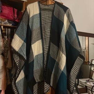 Plaid Open Front Poncho